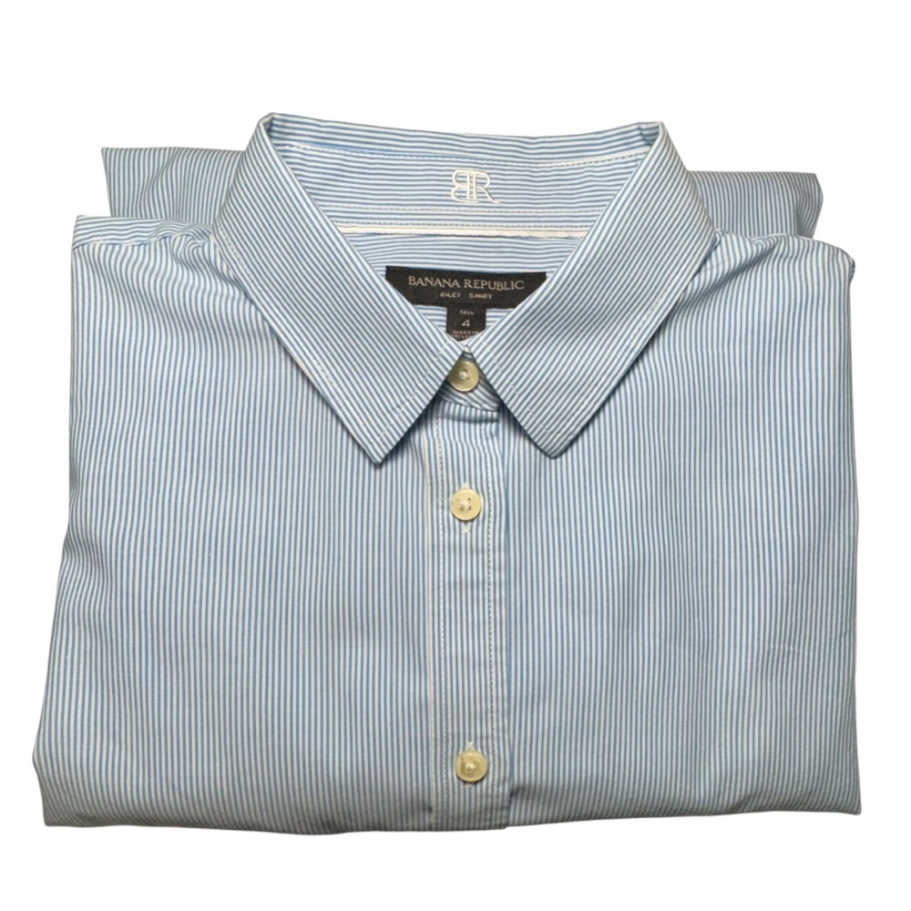 Banana Republic Riley Blue & White Striped Cotton Button Down Shirt Size 4 Tall - Picture 13 of 14